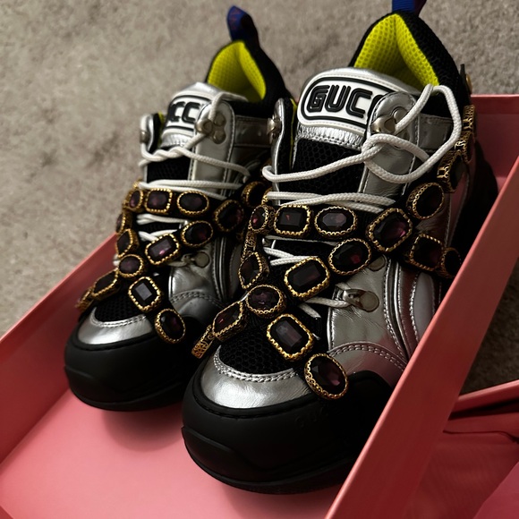 Gucci Shoes Gucci Silver And Black Sneakers With Chunky Soles